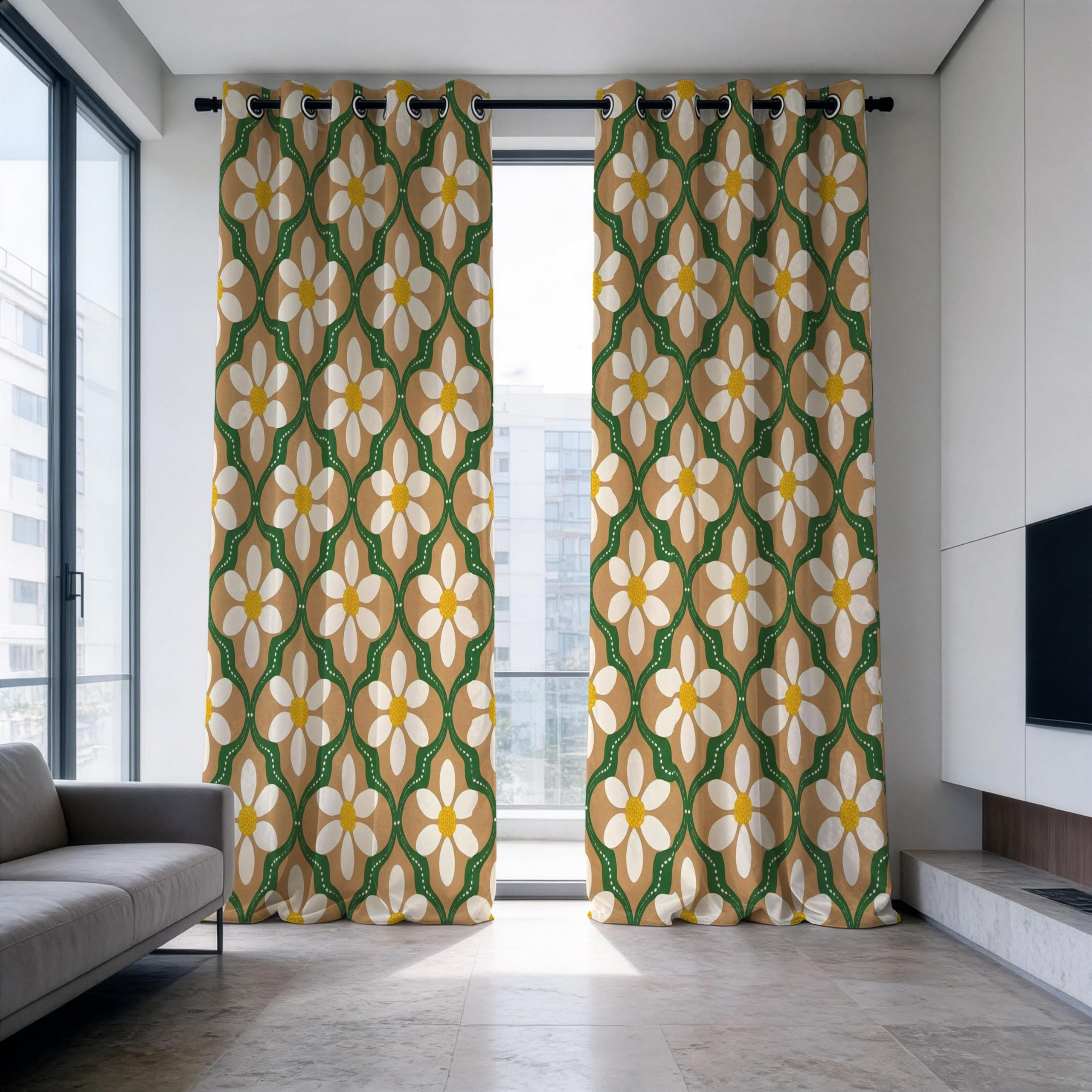Verdunkelungsvorhänge fürs Schlafzimmer – Retro-Blumenvorhänge, geometrische Blumengardinen, Fensterpaneele im Mid-Century-Stil fürs Wohnzimmer (B x H/2 x 83 x 190 cm)