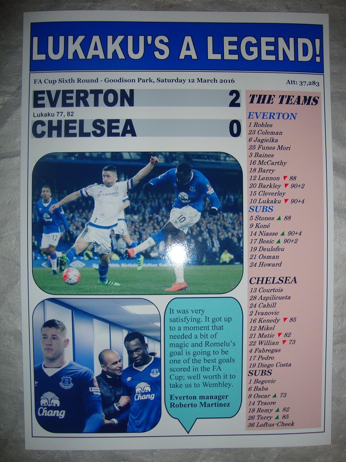 Everton 2 Chelsea 0 - 2016 FA Cup - souvenir print