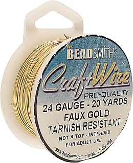 The Beadsmith Wire Elements Craft Wire – Tarnish Resistant, Soft Temper, Round, Faux Gold Color – 0.51mm, 24 Gauge, 20 Yard Spool – Jewelry Making, Wire Wrapping, Floral, & Other DIY Crafts