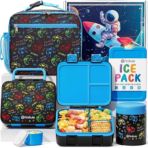 Miniatura 11 de Fimibuke Lonchera Bento para niños con tarro para alimentos, contenedor de almuerzo para snacks de 32OZ con 3 compartimentos, bolsa de almuerzo R2.