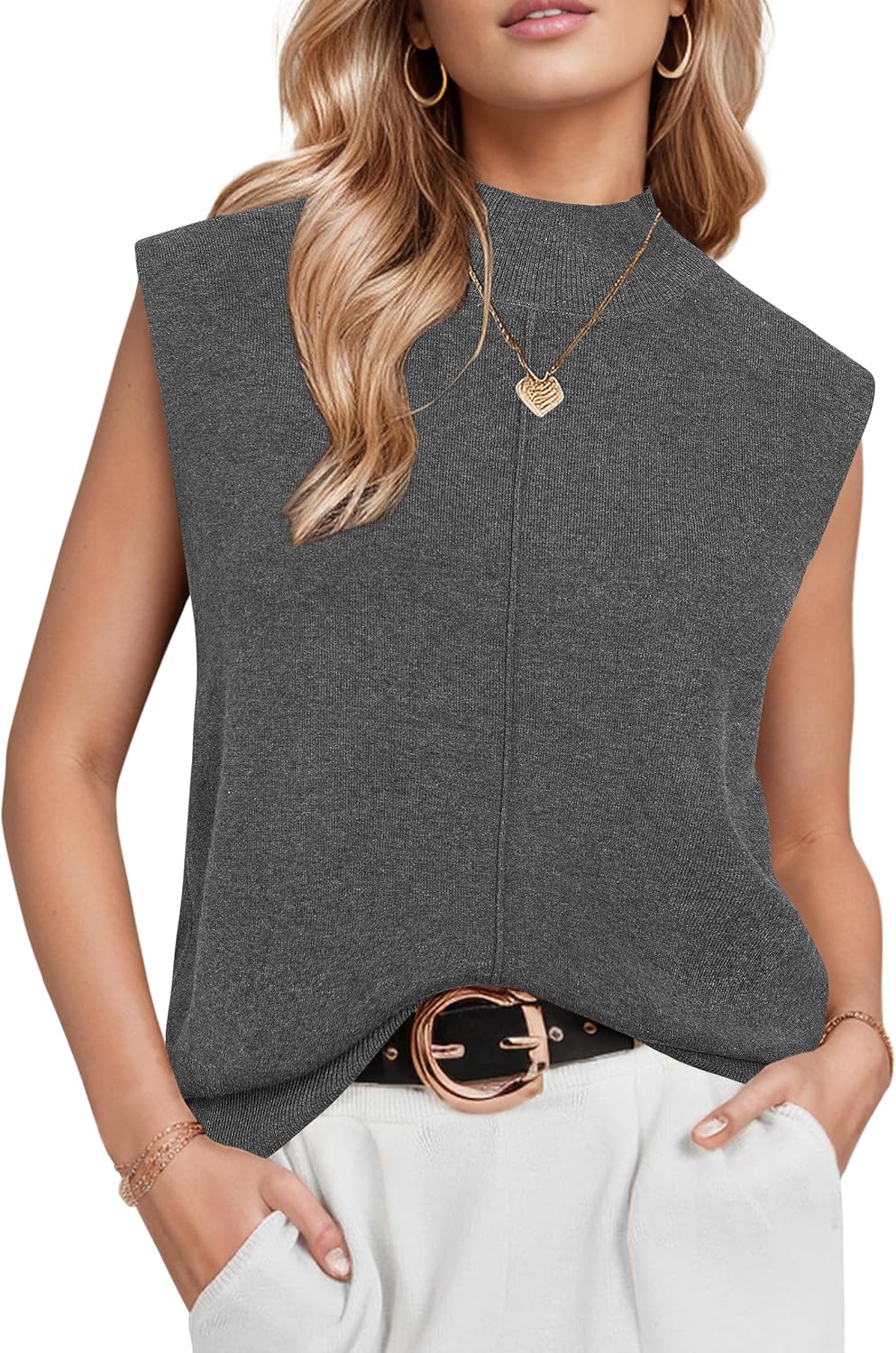 Arach&Cloz Women's Wool Blend Mock Neck Sweaters Vest Business Casual Trendy Tops Fall Outfits 2025