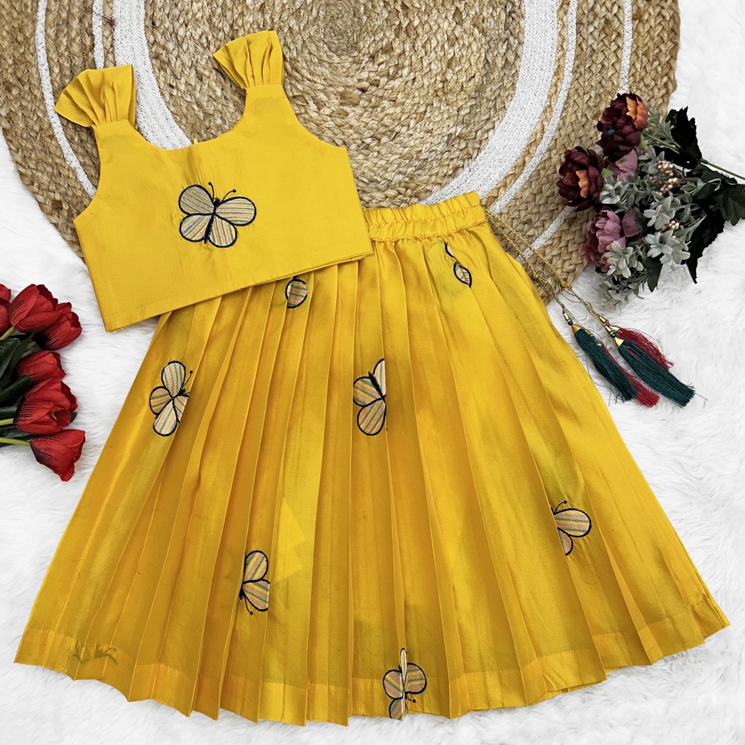 FELIZ THE DESIGNER STUDIO Kids Embroidery South Indian Traditional Pattu Pavadai Silk Blend Readymade Lehenga Choli Dress For Girls - Image 2 thumbnail