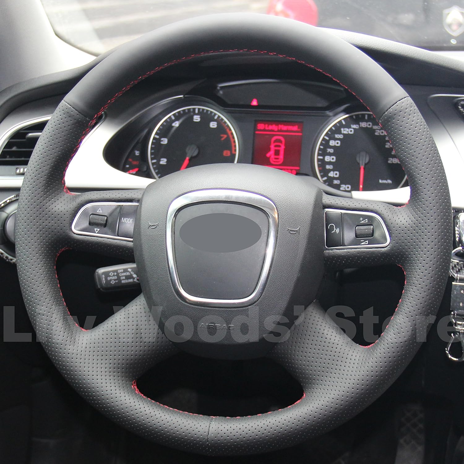 Loncky Black Genuine Leather Auto Custom Steering Wheel Cover for Audi Old A4 B7 B8 A6 C6 2004-2011 Q5 2008-2012 Q7 2005-2011 Accessories