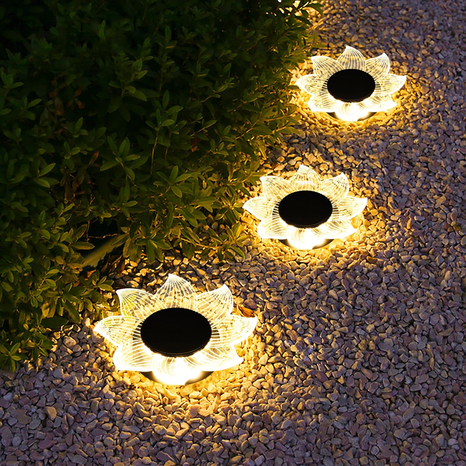 Roaming Acrylic Petal Bury Light 3-Pack Suitable for Gardens, Courtyards, Terraces, Corridors, Alleys, and Pedestrian Walkways (Sunflower)