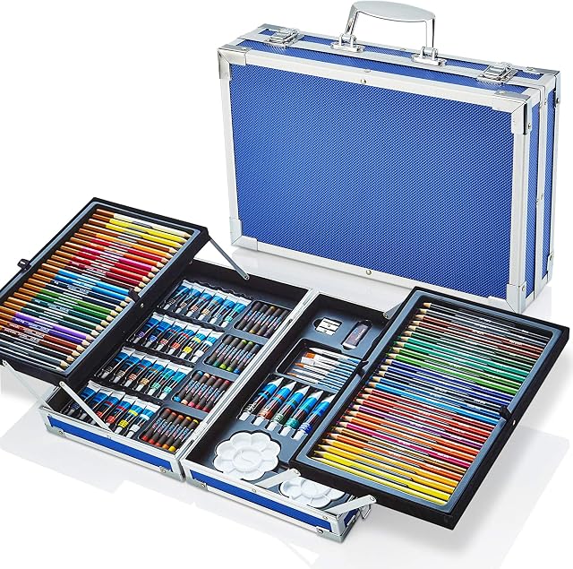 Artworx Art Kit - 125 Piece Aluminium Art Case - Multi Media Art Sets For Children Teens & Adults - Artist Art Box With Mixed Art Supplies - Blue