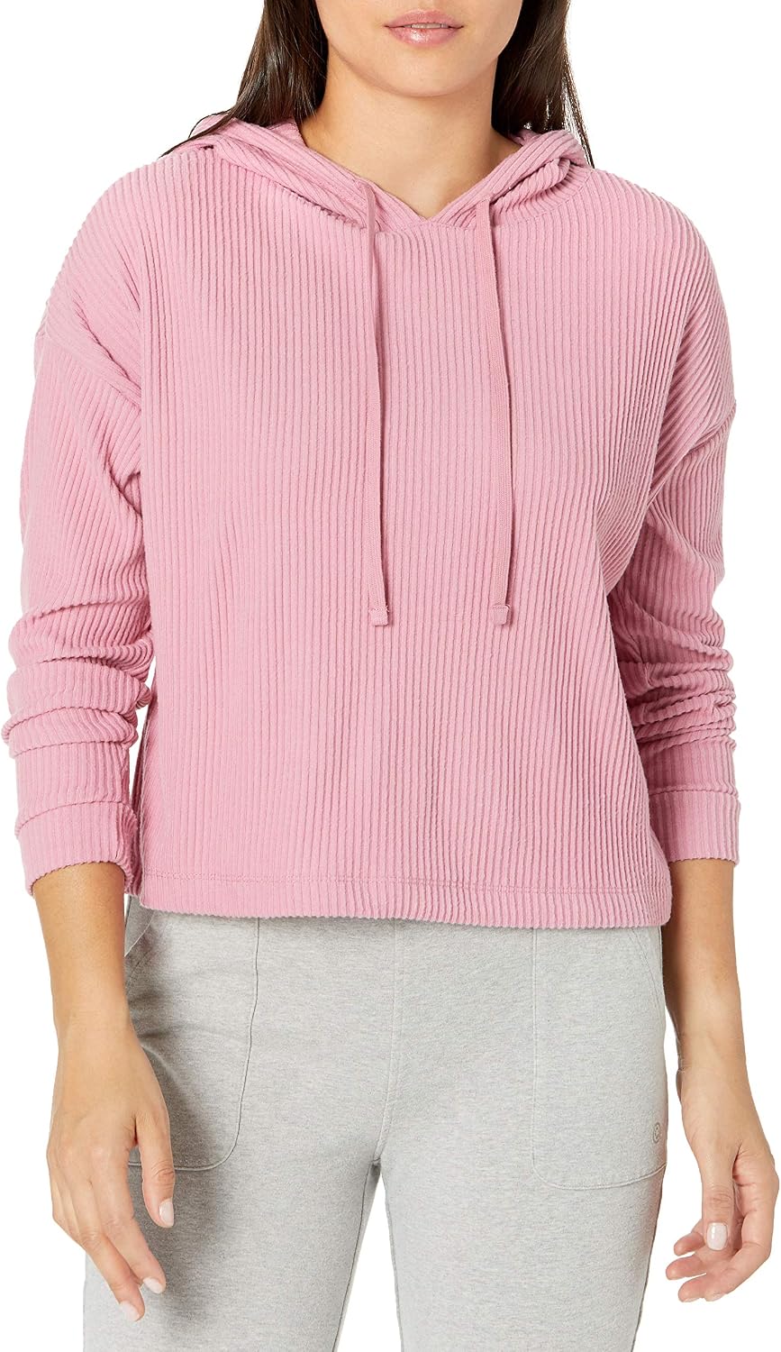 Danskin Women's Rib Knit Crop Pullover Hoodie Sweatshirt