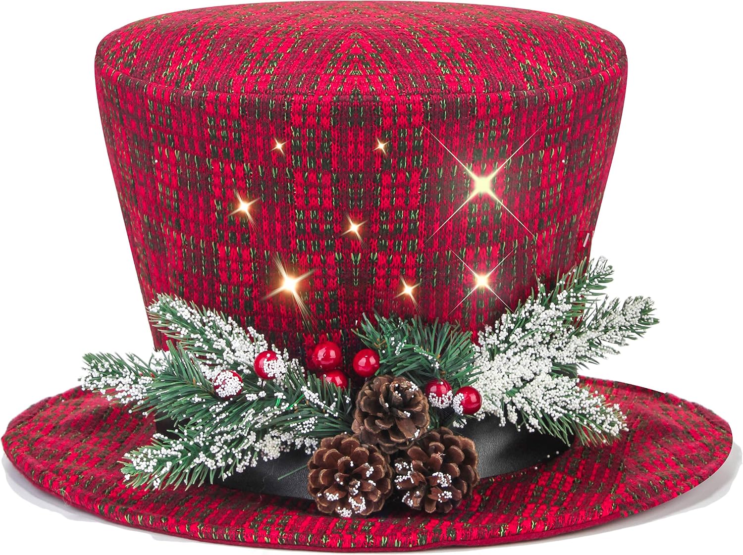 Wyness 15 inch Christmas Tree Topper with Led Lighted Xmas Hat with Pinecones and Holly Berries(Dark Red)