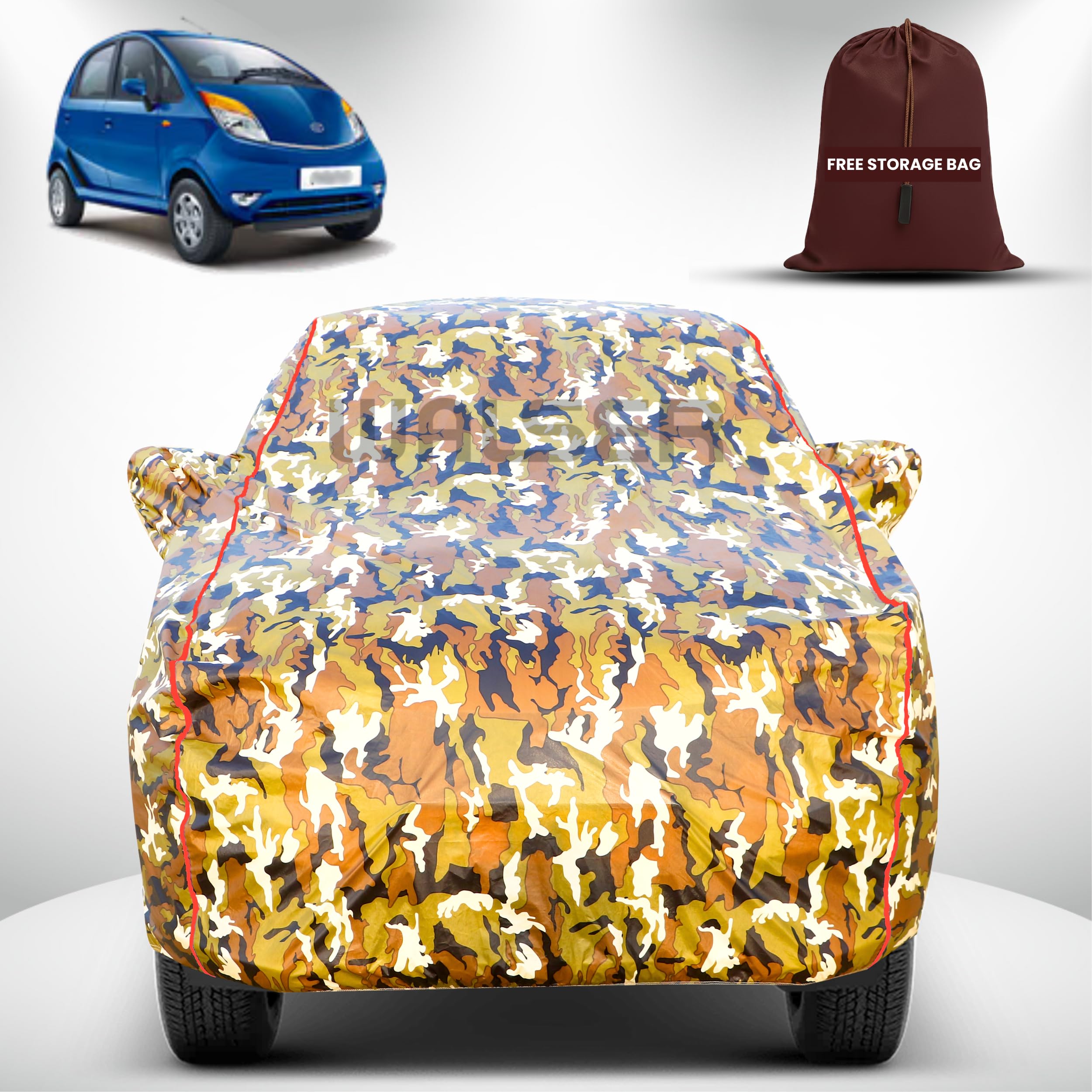 Walser Waterproof Car Cover for Tata Nano | All-Weather Full Car Body Protection | with Mirror & Antenna Pocket | Dustproof, Windproof & Anti-Scratch Lining, Camouflage