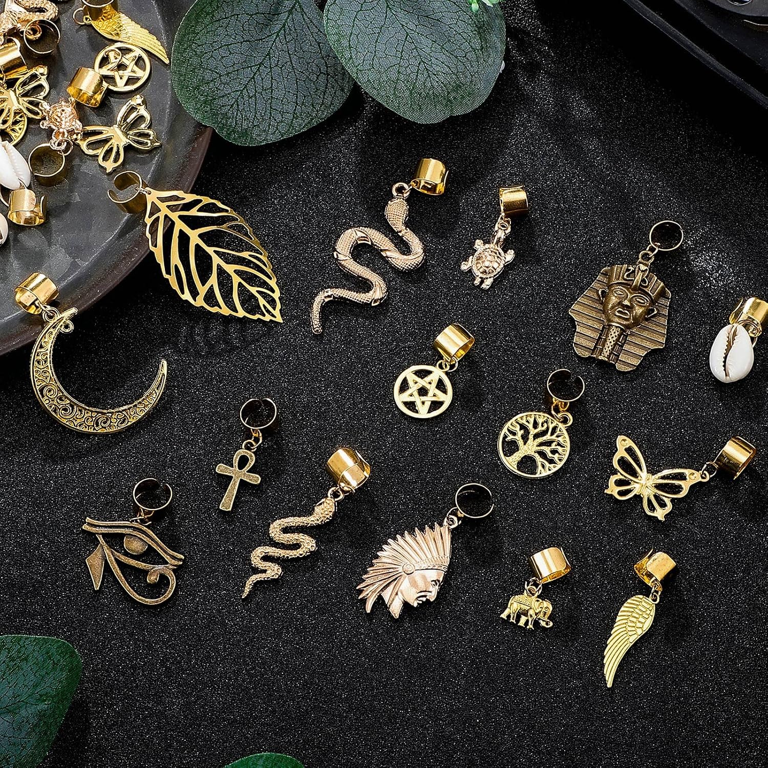 Chunyin 40 Pcs Hair Jewelry for Women Braids Loc Hair Charms Gold Hairs Accessories for Men Braids Dreadlock African Style Butterfly DIY Braid Jewelry Pendant Metal Hairs Cuffs Rings Clips Decoration image 5