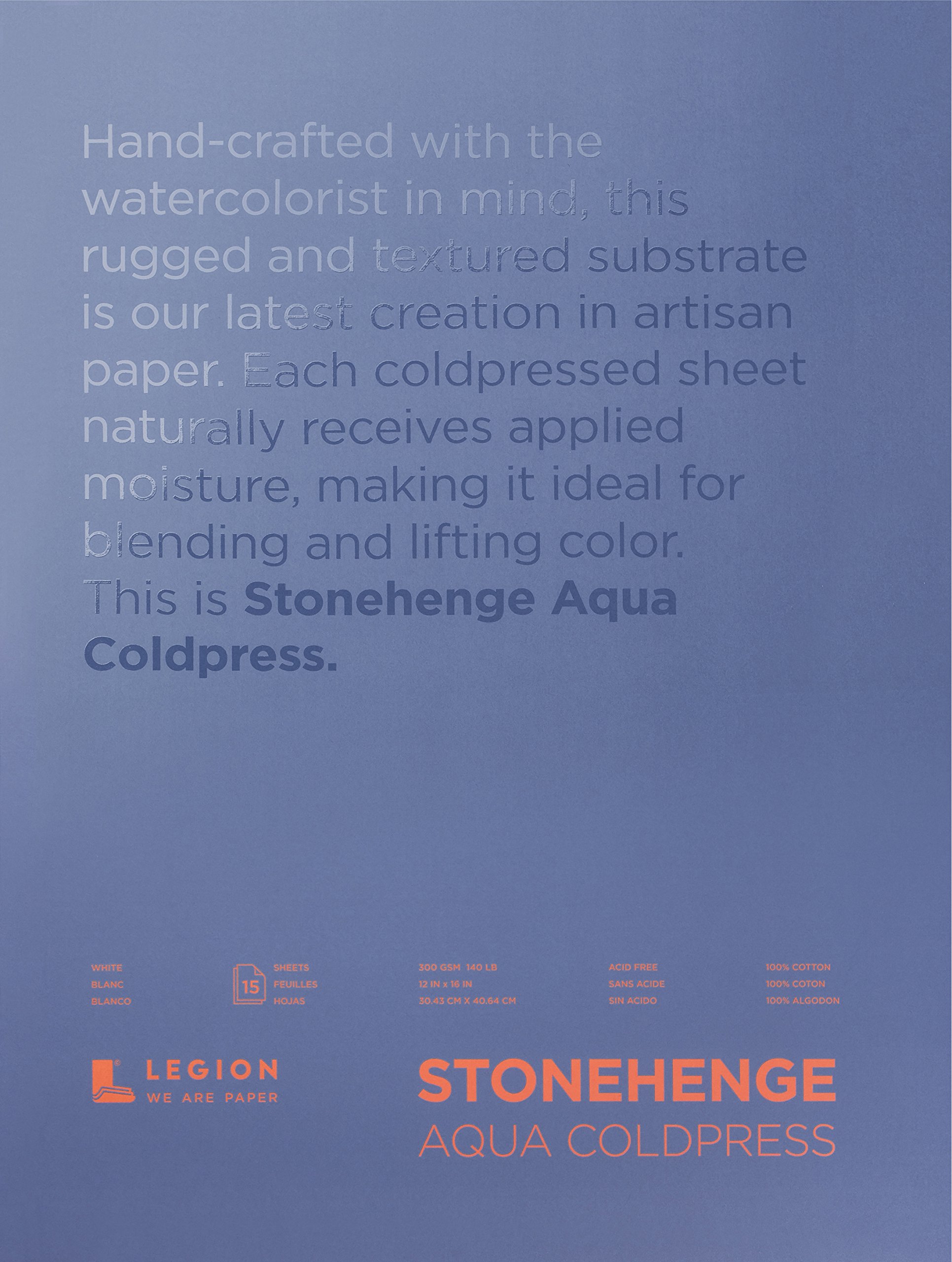 Stonehenge Aqua Block Cold Press Pad 12"X16" 15 Sheets/pkg-White 140lb