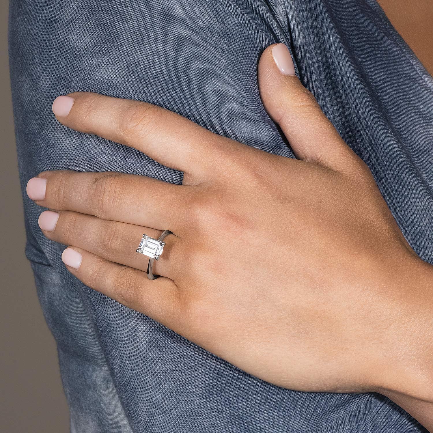 Charles & Colvard Created Moissanite 9x7mm Emerald Cut Engagement Ring for Women | 2.52 cttw DEW | Lab Grown | Solid 14K White Gold with Rhodium