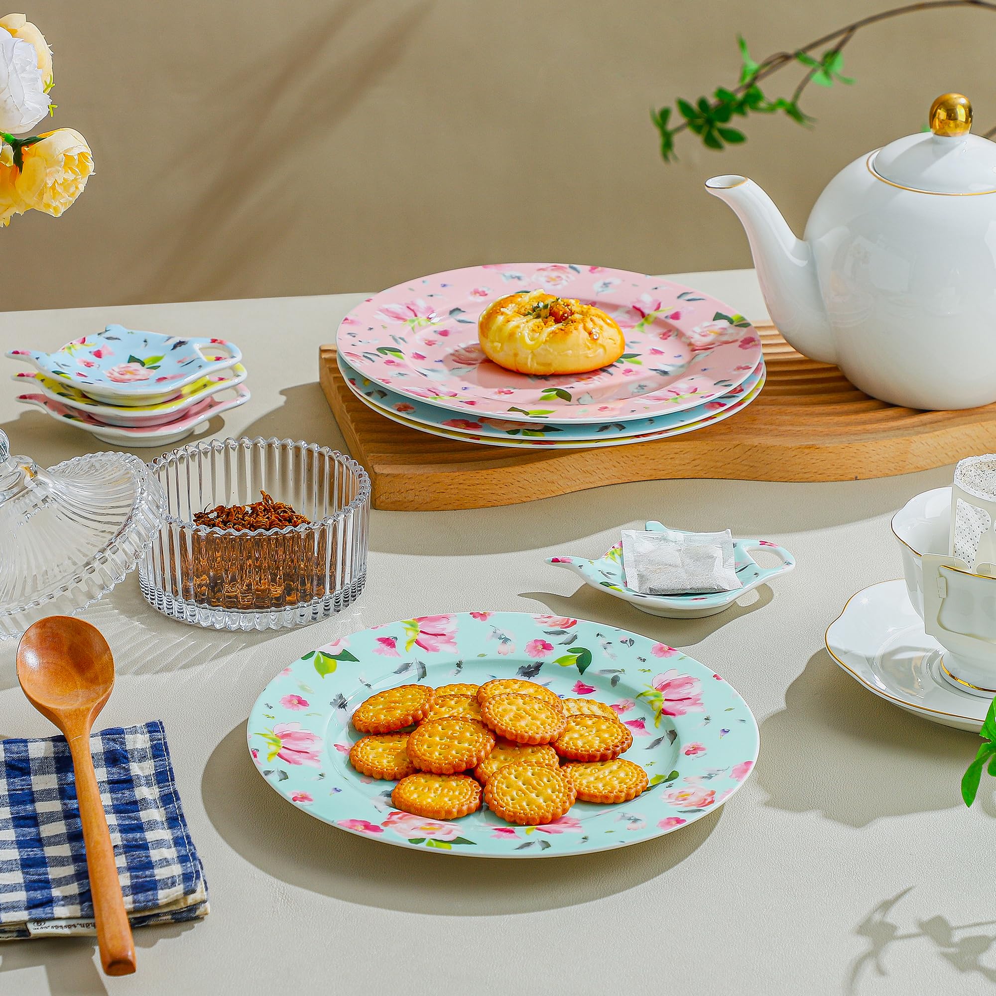 CDAXPWZO Porcelain Plates,Floral Dinner Plates,8 Inch Ceraic Dessert