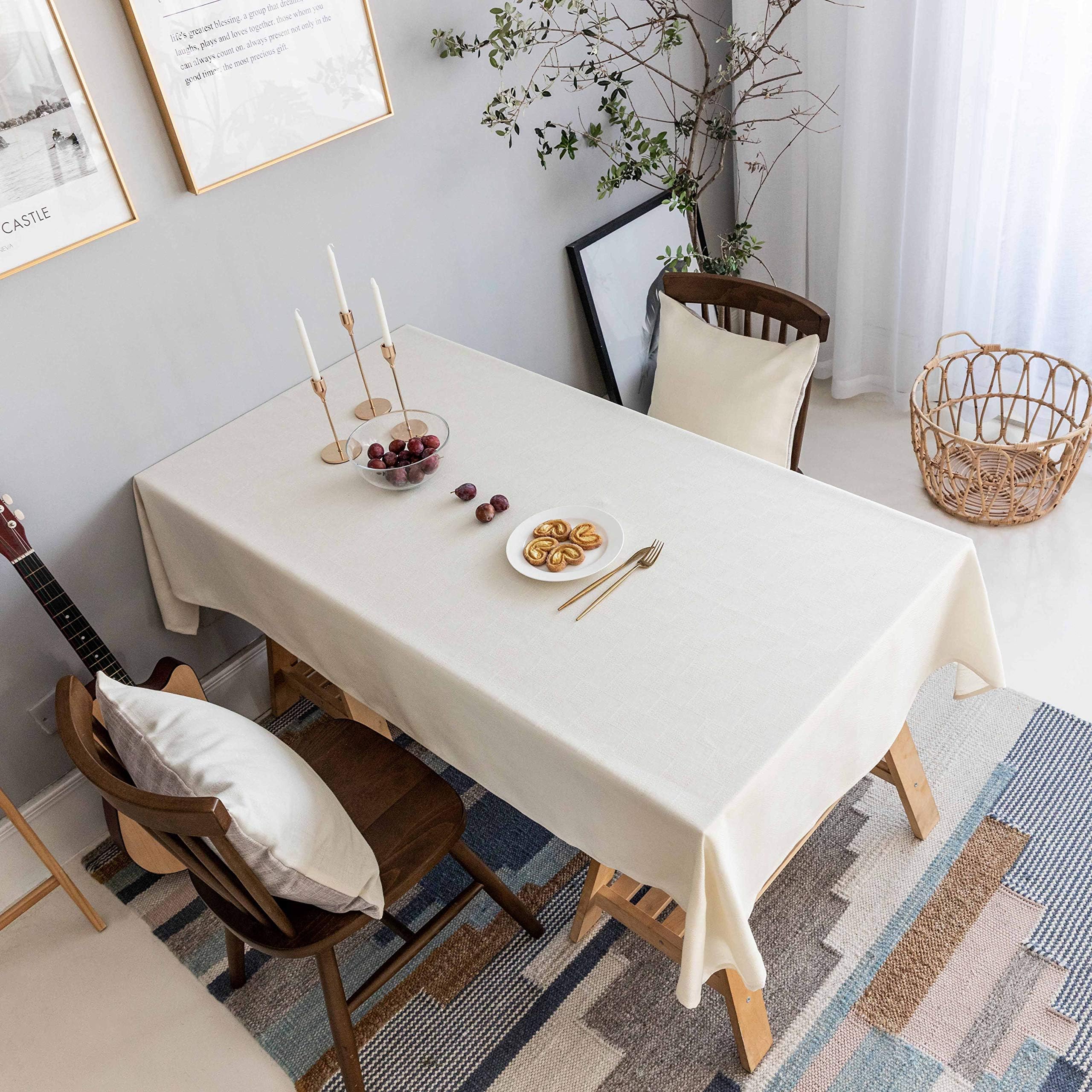 Home Brilliant Cream Tablecloth Solid Farmhouse Checker Table Covers for Kitchen Pantry Table Clothes for Dining Table, 52 x 52 Inch, Cream
