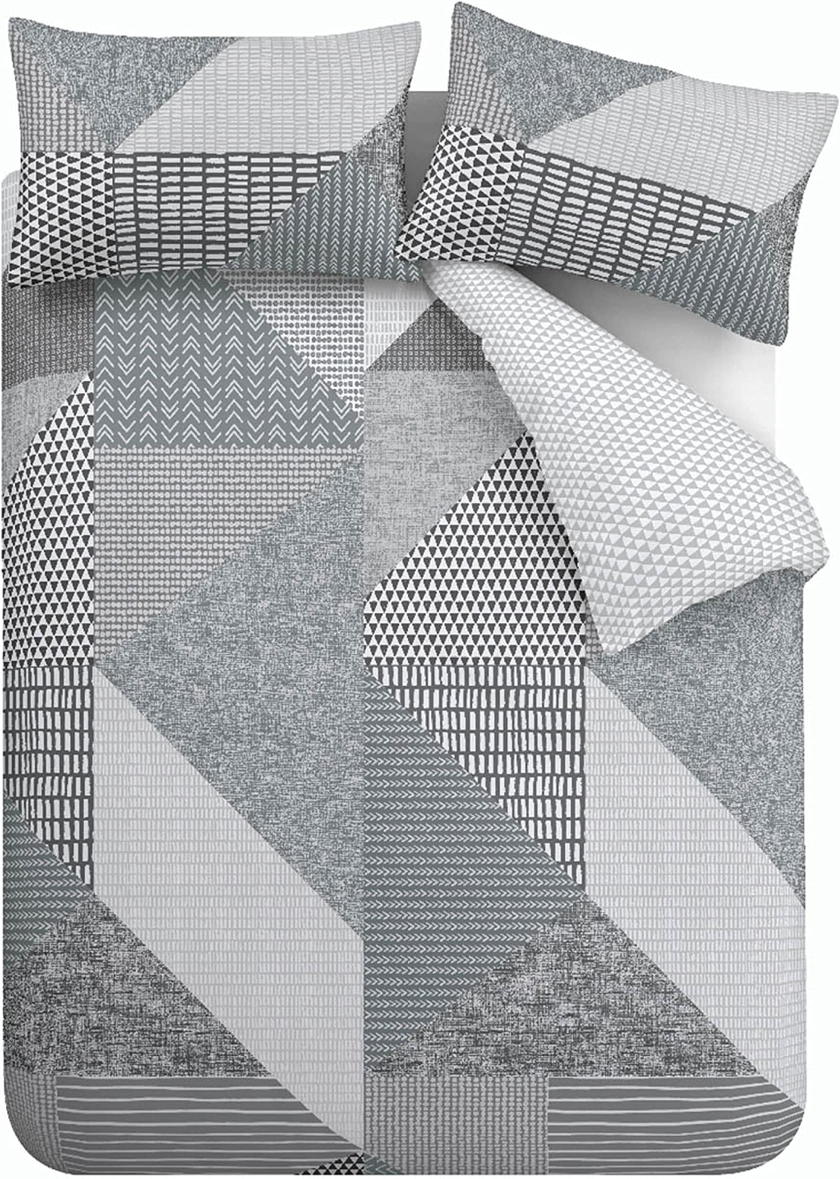 Catherine Lansfield Larsson Geo Reversible Double Duvet Cover Set with Pillowcases Grey