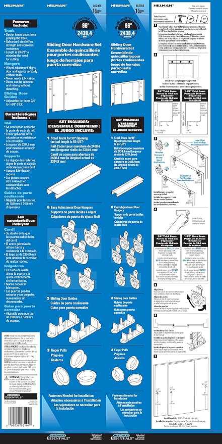 Kit de herrajes para puertas correderas Hardware Essentials, apertura de 96 pulgadas, galvanizado miniatura 2