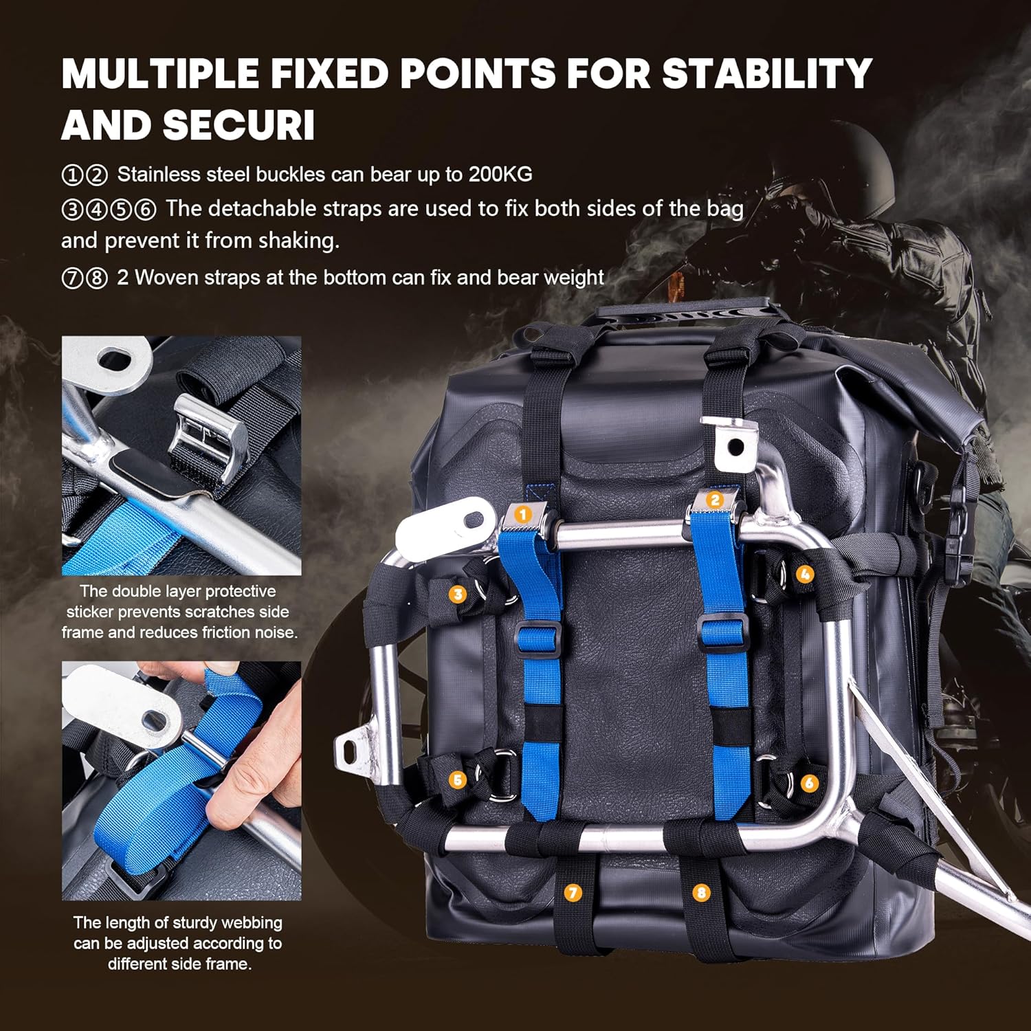 WILD HEART Motorcycle side bag stainless steel suspension waterproof bag Saddlebags 20L/25L waterproof Pianner Bag wear-resistant general-purpose Bike accessories (Black TPU, 25L One Pack)