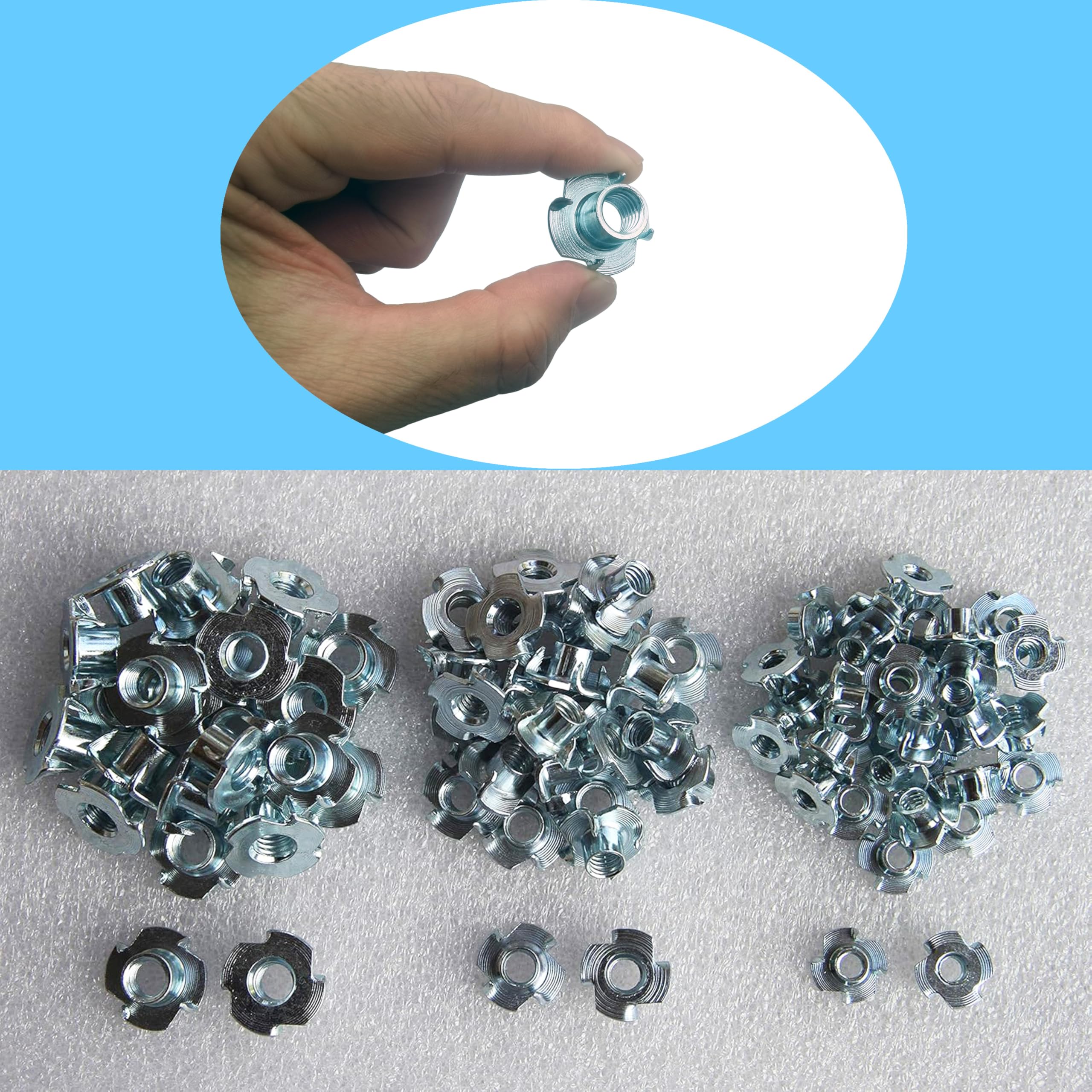 4 x nakrętka stalowa ocynkowana T-Nut tee, drewniane nakrętka zaślepiająca, 1/10,2 cm, 20 x 5/16, 5/16" -16 x 3/8," 3/8" - 18 x 7/40,6 cm, 50 szt