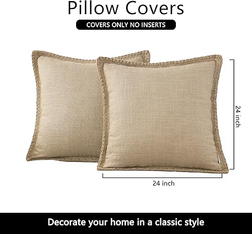 Miniatura 6 de Juego de 2 fundas de almohada de granja con bordes a medida, fundas de cojín decorativas de lino de arpillera con bordes a medida, para decoración
