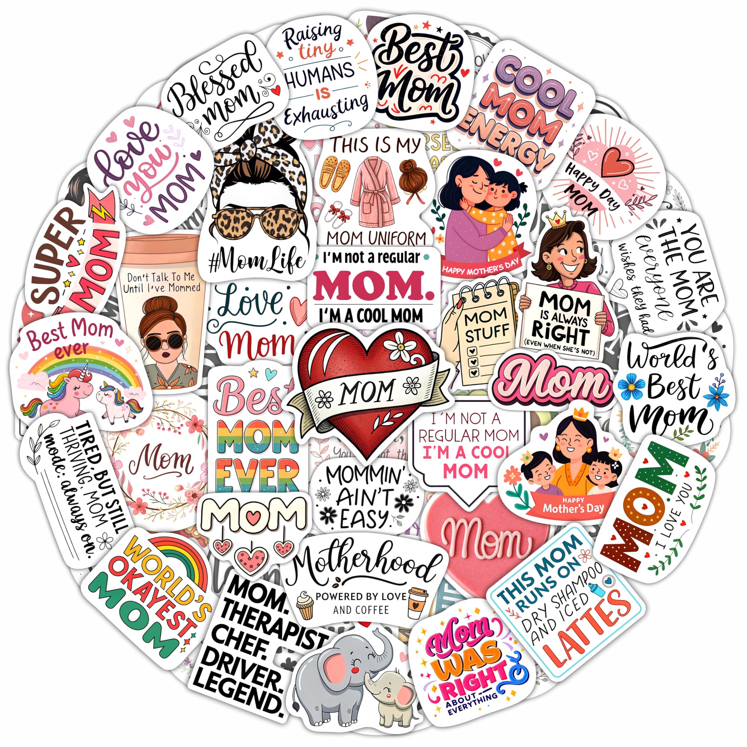 100Pcs Funny Mom Stickers for Water Bottle, Laptop, Phone - Funny Gifts for Mom - Mother Stickers and Decals - Gift for Women & Men — image 1