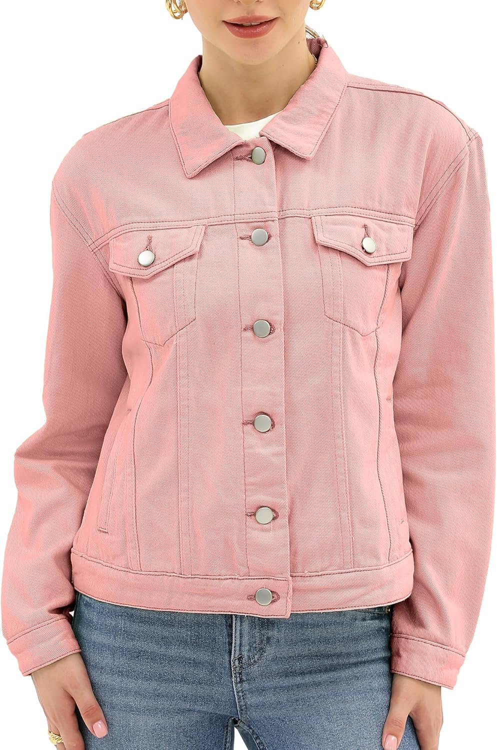 Argstar Denim Jacket for Women Button Up Long Sleeve with Pockets (Available in Inner Pockets)