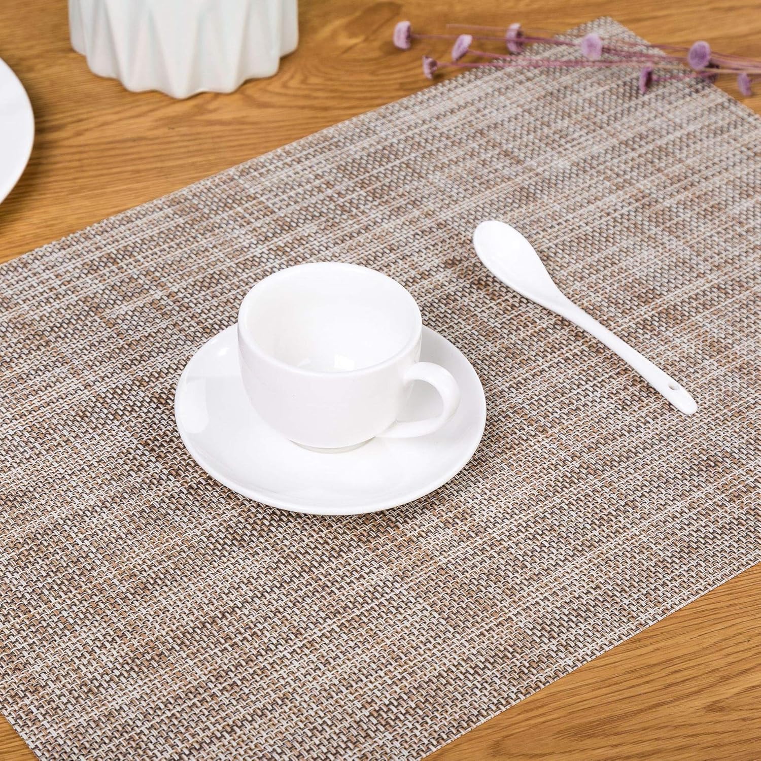 Placemats, Set of 9 Heat and Stain Resistant PVC Placemats, Washable & Durable Woven Vinyl Table Placemats, Indoor/Outdoor Use Table Mats (Ephedra)
