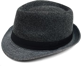 WESTEND Mens Fall Winter Trilby Plaid Woven Herringbone Suede Fedora