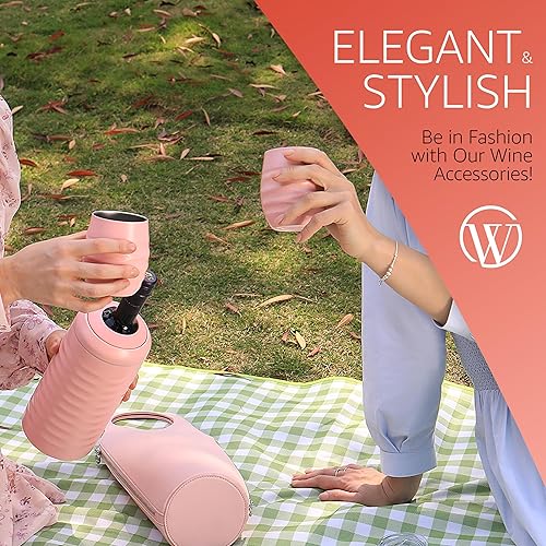 Miniatura 7 de Open The Wine Juego de 2 vasos de vino aislados con tapa, enfriador de botellas de vino y accesorios de vino, tapón, aireador, vertedor,