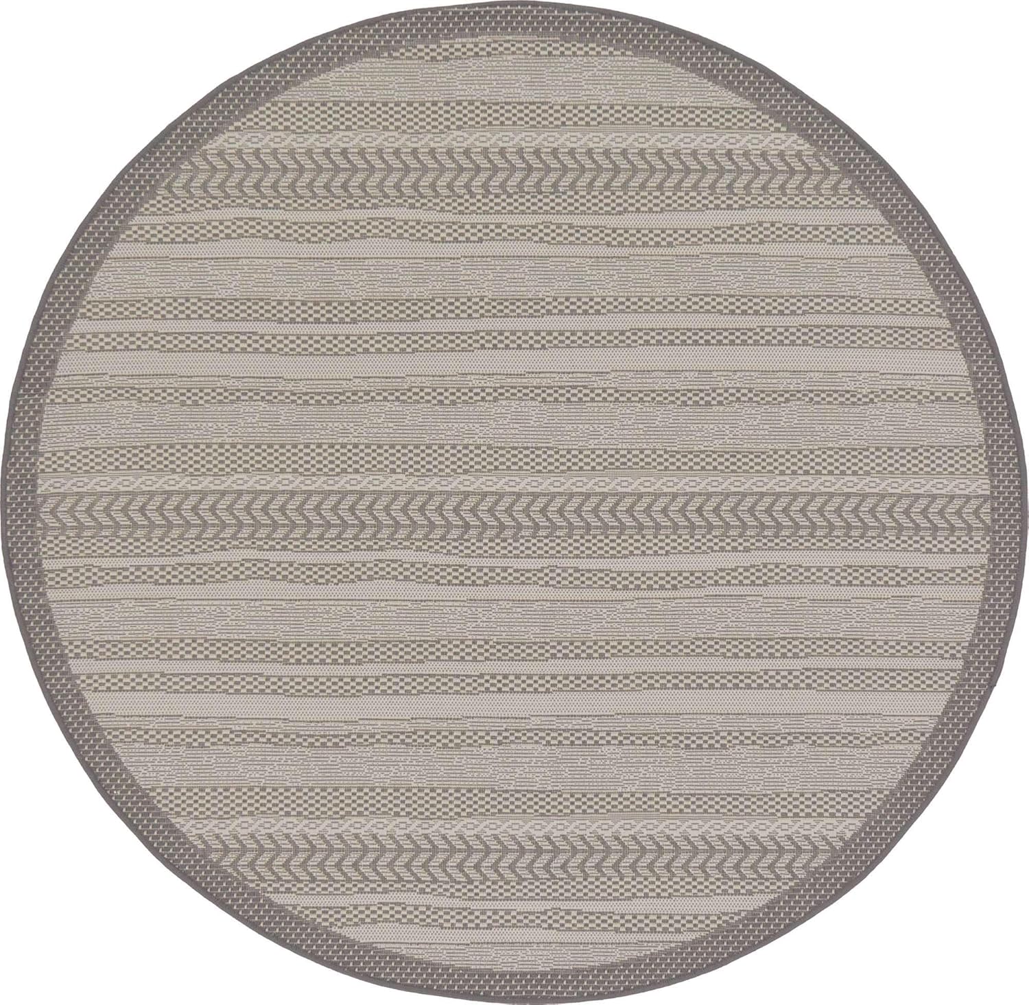 Unique Loom Outdoor Border Collection Area Rug - Lines (6' 1" Round, Gray/ Silver)