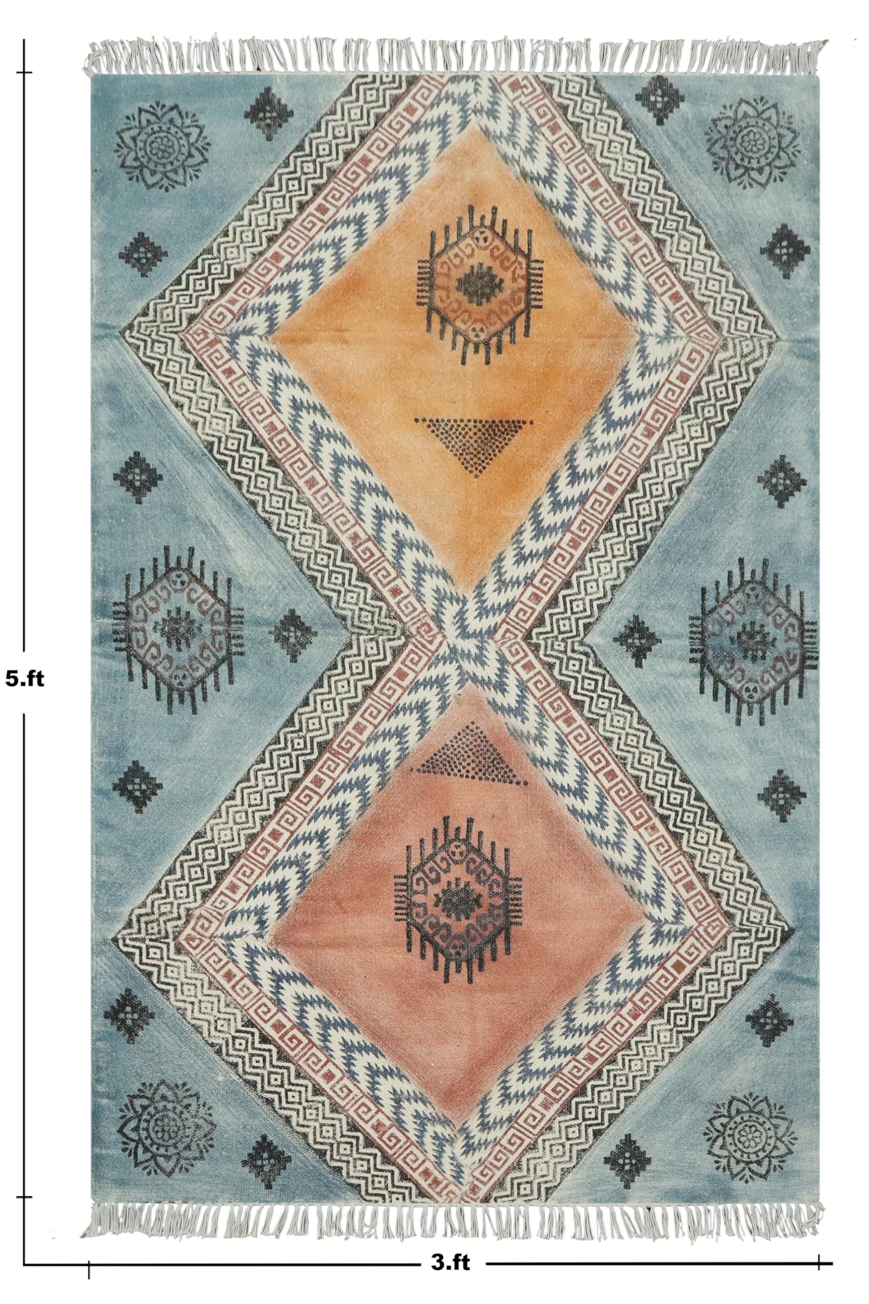 Kelim Läufer, 6,6 x 50,8 cm, handbedruckter Baumwoll-Läufer, für drinnen und draußen, waschbar, dick, 0,5 cm, Handwäsche, Schwarz und mehrfarbig, Flachgewebe, Teppiche für Flur,