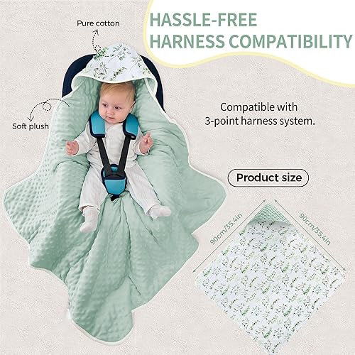 Miniatura 5 de Miracle Baby Manta para asiento de automóvil, 2 en 1, manta de algodón suave para asiento de automóvil y cochecito infantil con agujeros para arnés