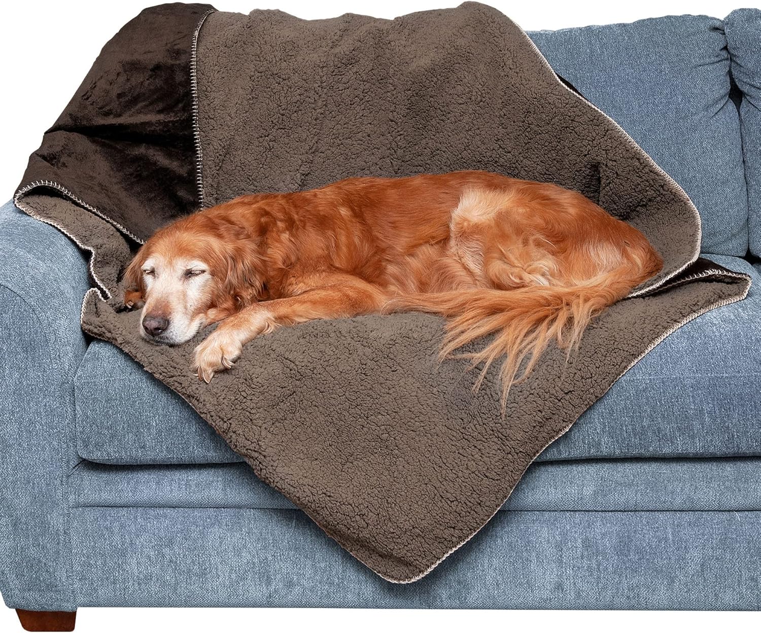 Furhaven Waterproof & Self-Warming Throw Blanket for Dogs & Indoor Cats, Washable & Reflects Body Heat - Terry & Sherpa Dog Blanket - Espresso, Extra Large/XL Blanket - Terry & Sherpa (Espresso) 60.0"L x 50.0"W x 0.5"Th Self-Warming & Waterproof