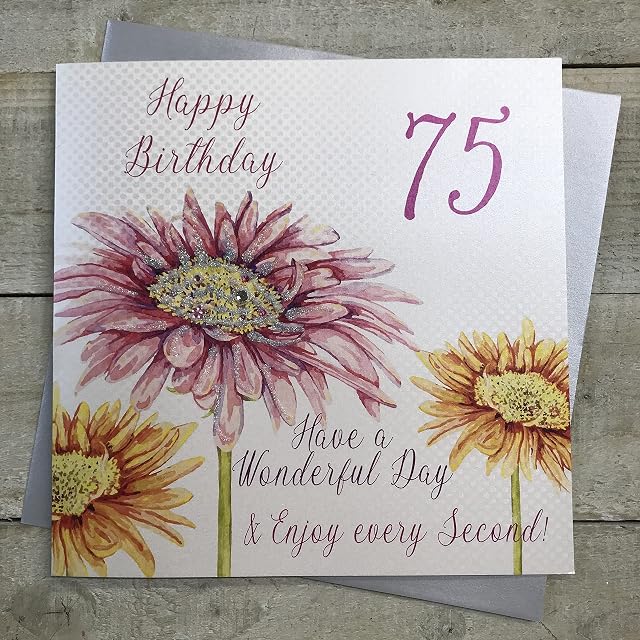 white cotton cards XLWBA75 1-Piece Happy 75th Birthday Extra-Large Birthday Card, Pink Flower