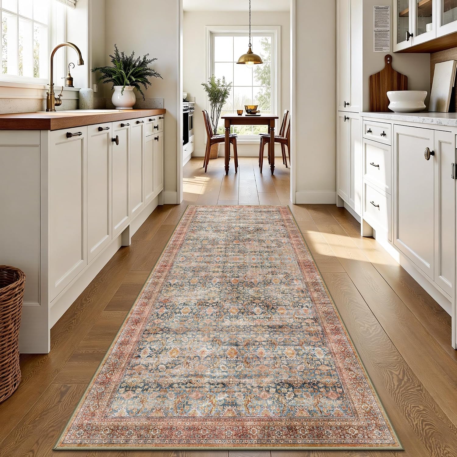 2x6 Hallway Runner Rug, Washable Vintage Retro Long Runner Rugs for Kitchen Laundry, Soft Ultra Thin Non Slip Low Pile Traditional Distressed Boho Carpet for Bedroom Bathroom, Rust Clay