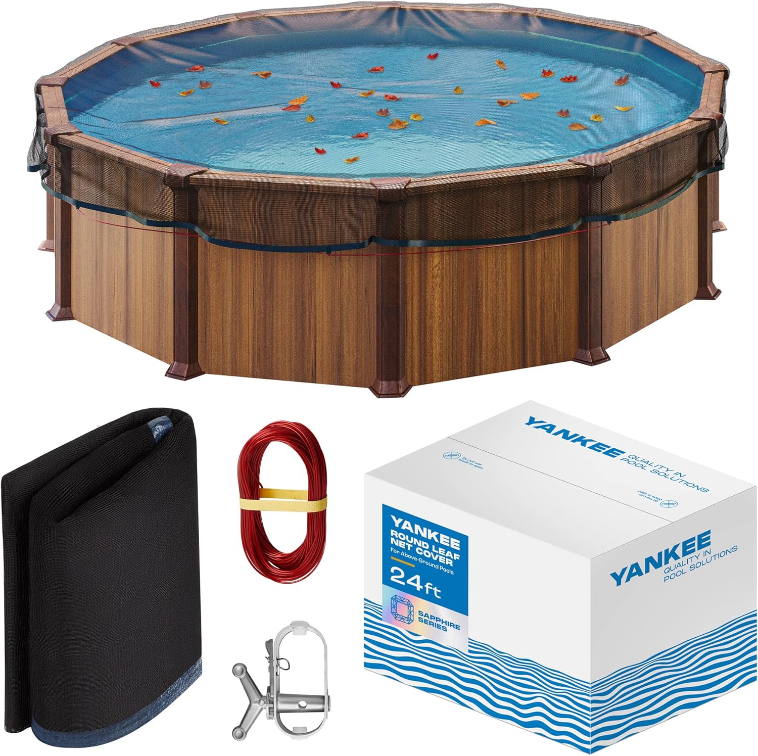 Yankee Pool Leaf Net Cover for 24 Ft. Above-Ground Round Pool - Heavy-Duty 0.15”, Net to Protect from Leaves, Debris | Leaf Catcher to Prevent Clogging