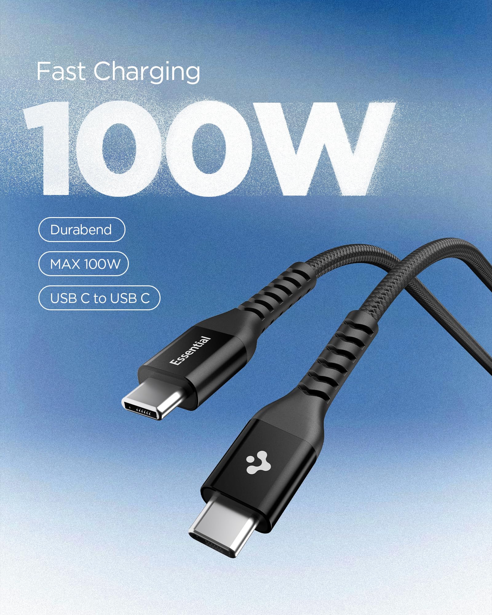 Spigen Type-C to C Cable Cable 100W, 2M, USB2, 480Mbps, E-Marker Chip, Durable Bending, Compatible with Galaxy, iPhone, iPad, Wearable device, TWS device (EB10020CCA) - Black — Amazon image 2