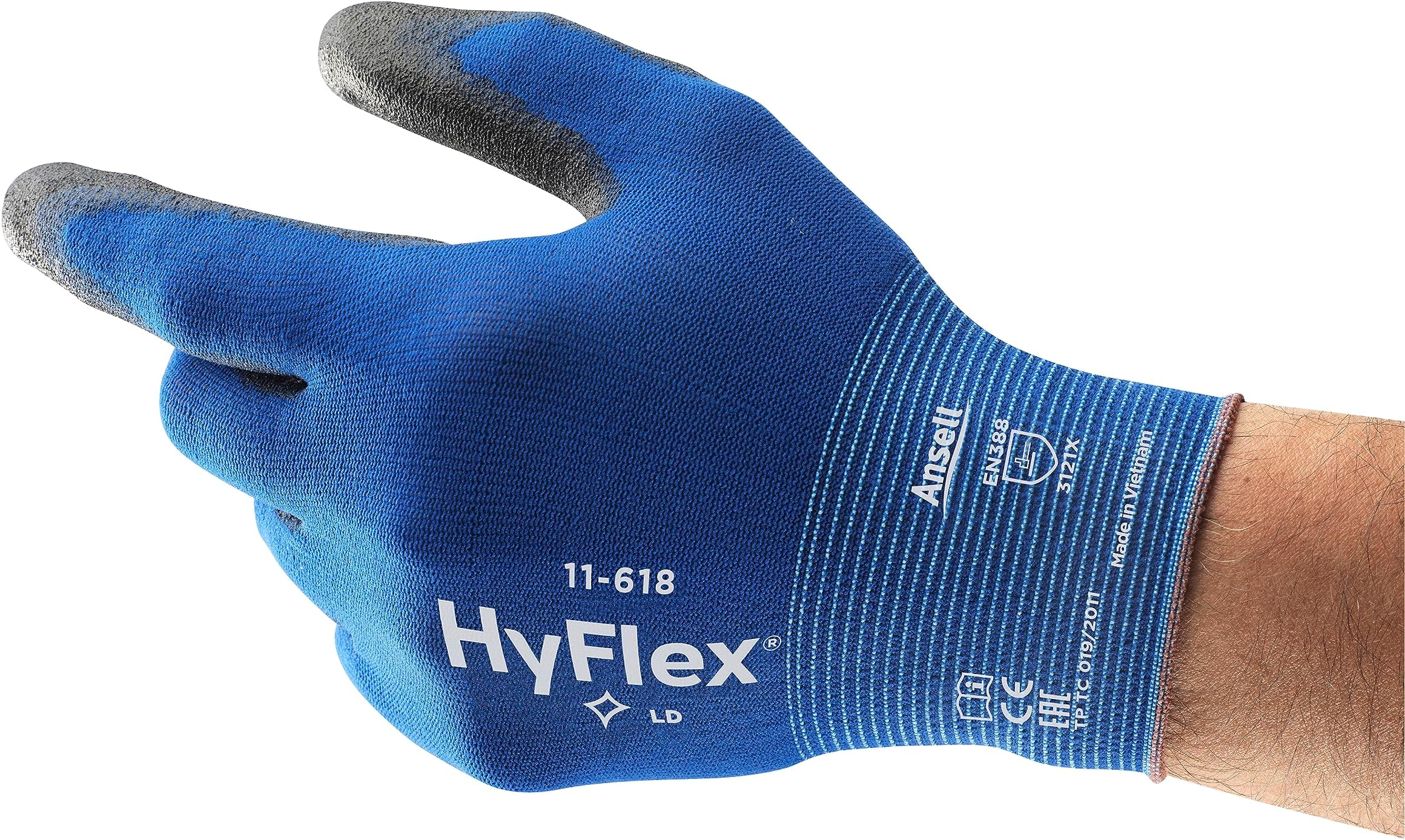 HyFlex 11-618 Multi-purpose gloves, mechanical protection, Black, Size 6 (Pack of 12 pairs)