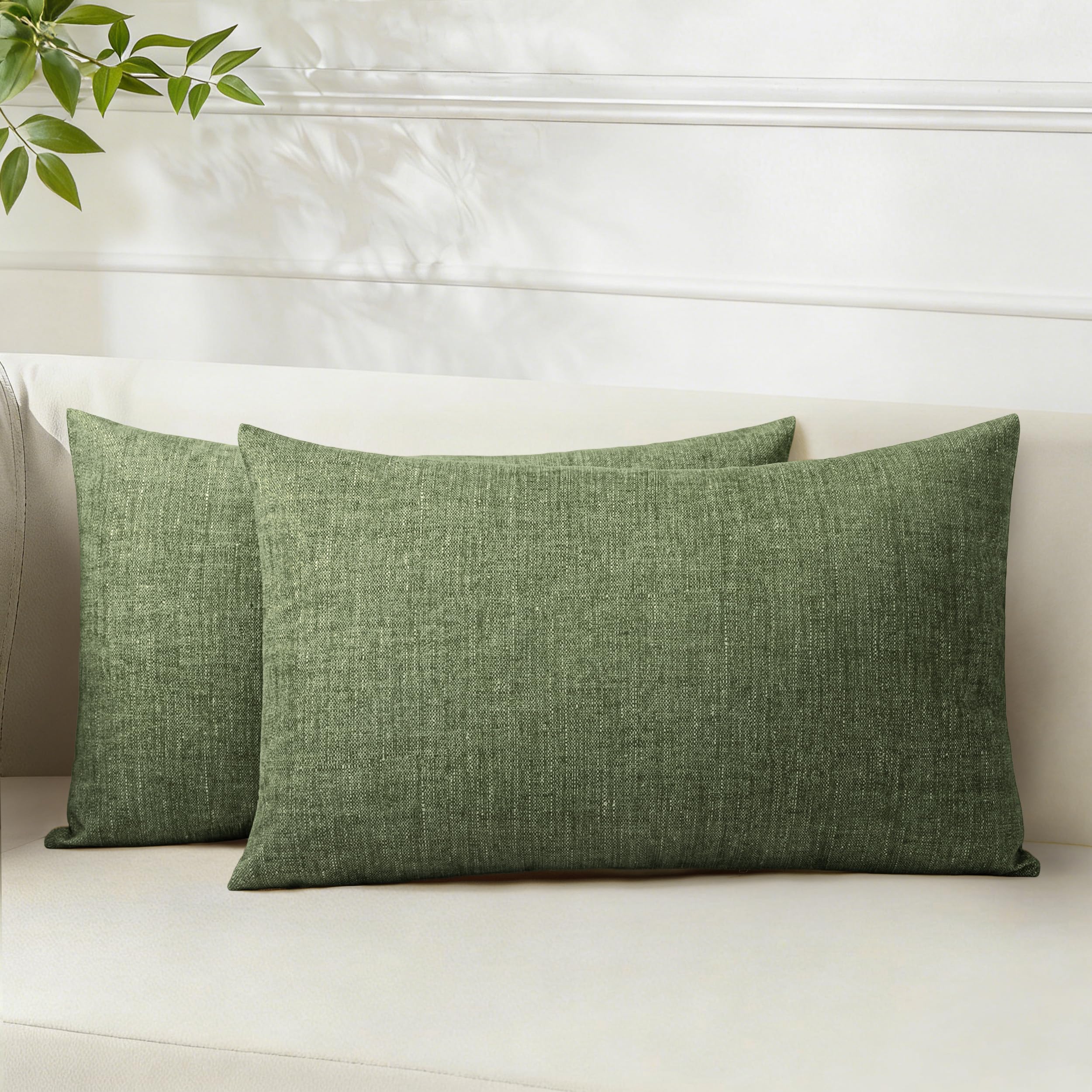 AELS Lumbar Decorative Throw Pillow Covers 12x20, Set of 2, Soft Textured Look Printed Pillow Case, Modern Farmhouse Cushion Case for Bed Couch Sofa, Light Olive Green (Covers Only)