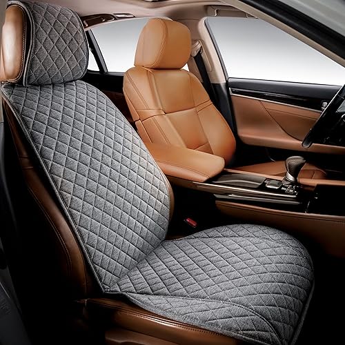 IVICY Funda de lino para asiento de automóvil - Fundas delanteras suaves y transpirables con protector antideslizante universal se adapta a la