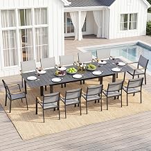 FansaFurn Patio Furniture Set with 121" Extendable Dining Table, Patio Table Set for 412 People, All-Weather Aluminum Outdoor Furniture, Outdoor Dining Set for Backyard, Porch, and Garde, Grey