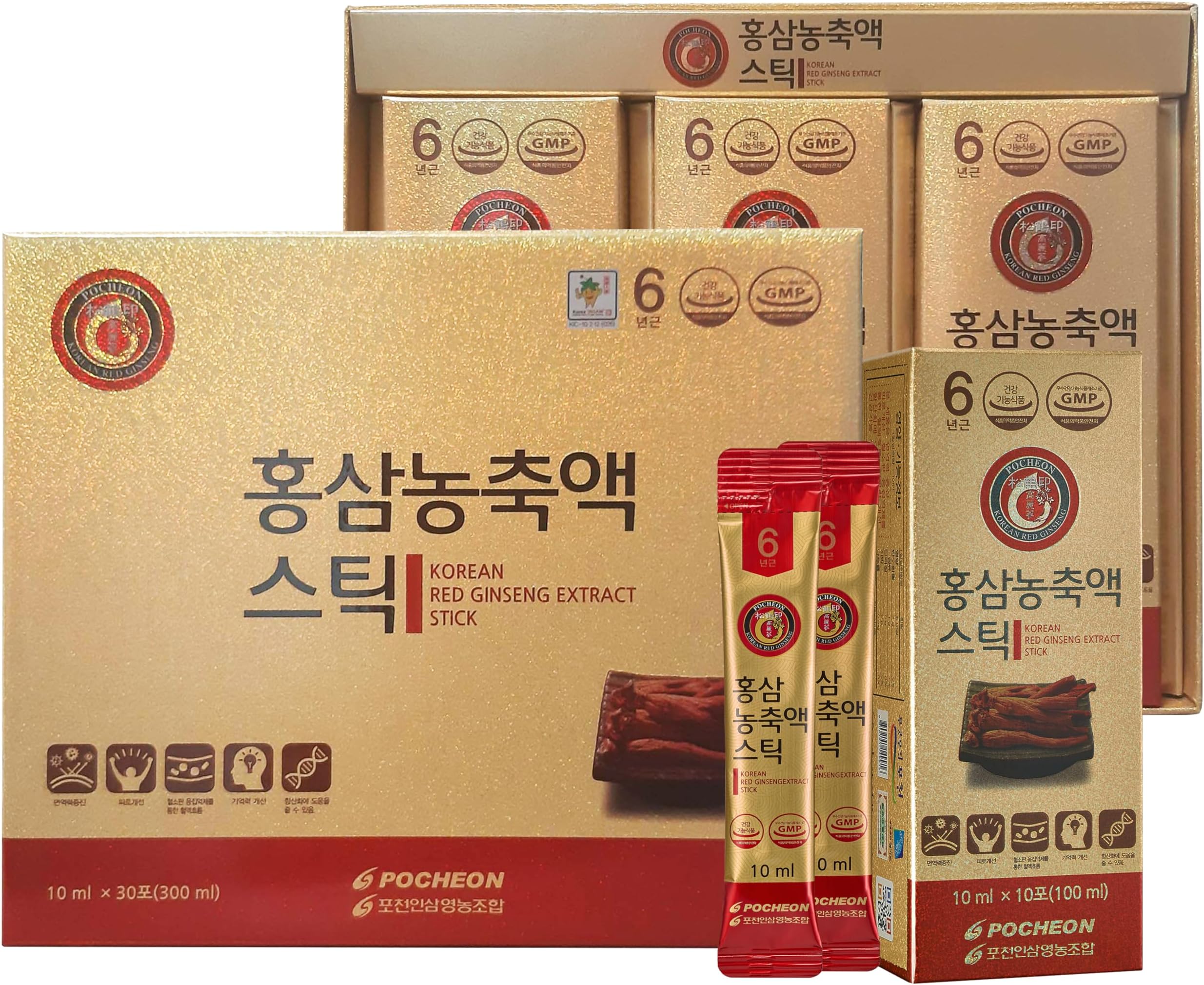 Pocheon Korean Red Ginseng Extract, 30% Ginseng Extract, Single Serving Packs - 30 Sticks (10ml x 30)