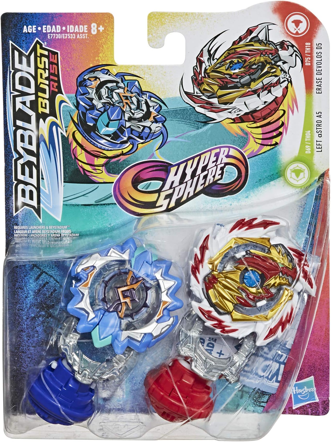 Beyblade Burst Rise Hypersphere Dual Pack Erase Devolos D5 Left Astro A5 - 2 Left Spin Battling Top Toys for Ages 8+