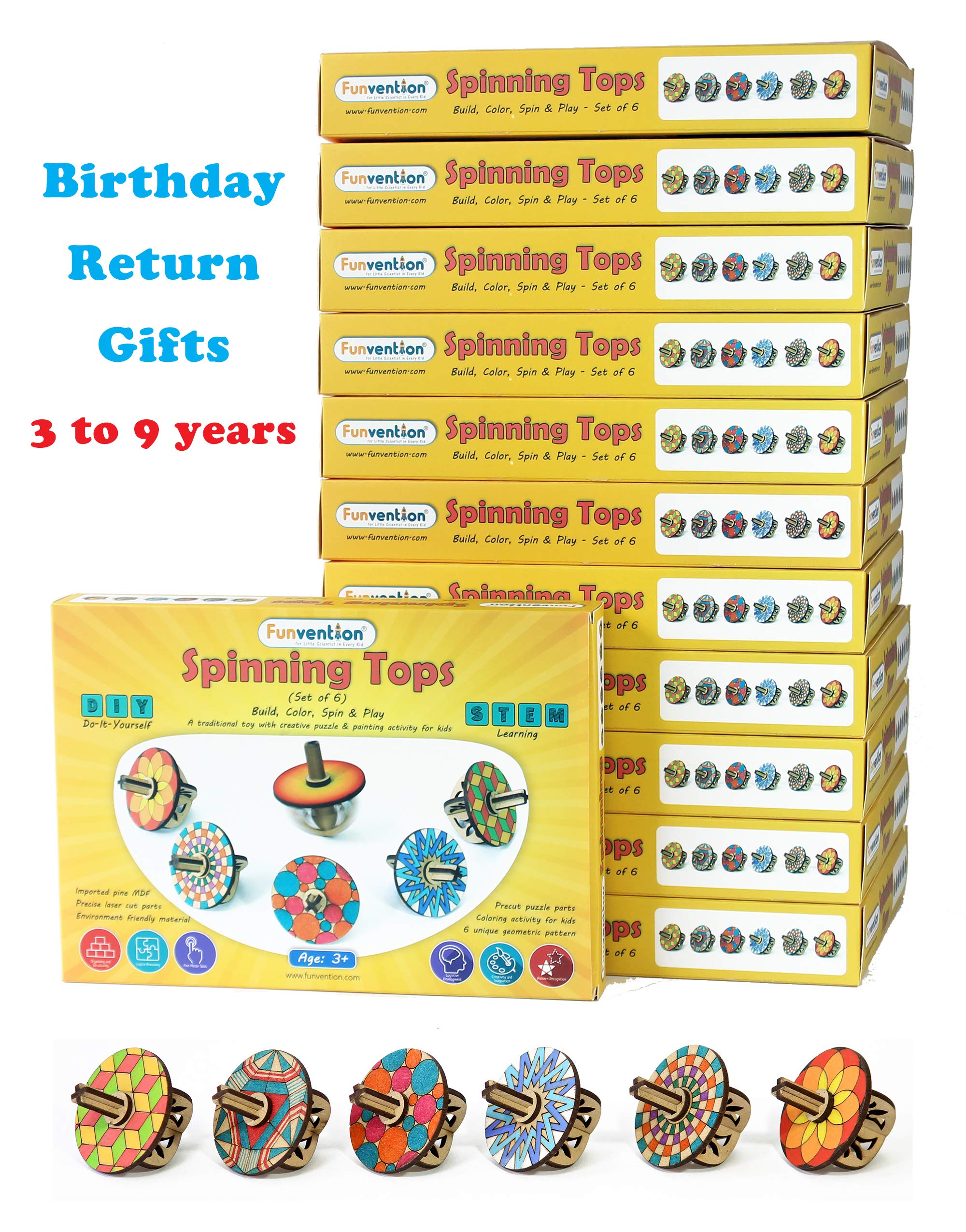 Funvention- for Little Scientist in Every Kid Funvention (Pack Of 12) Spinning Top Kits -Set Of 6 Diy Coloring Puzzle For Kids-Stem Learning Birthday Return Gift (B07B2XL9DK) Amazon Price History, Amazon Price Tracker