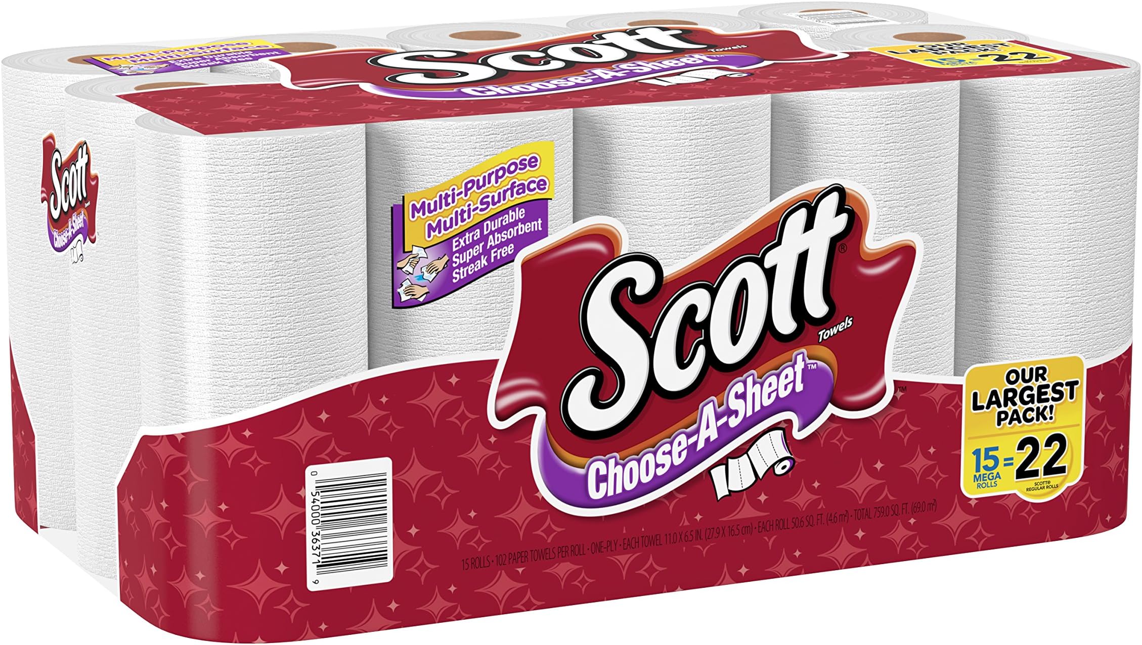 Paper Towels, Choose-a-Sheet, Mega Roll, 15 Rolls (Pack of 1)