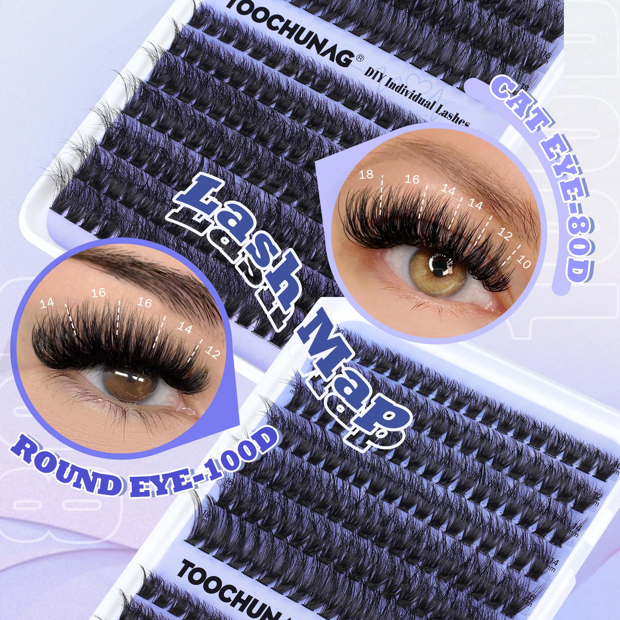 Fluffy Cluster Lashes 80D+100D Thick Individual Eyelashes Extensions 10-18mm DIY Lash Extension D Curl Wispy Lashes Individual Cluster 252pcs Eyelash Clusters by TOOCHUNAG - Image 3