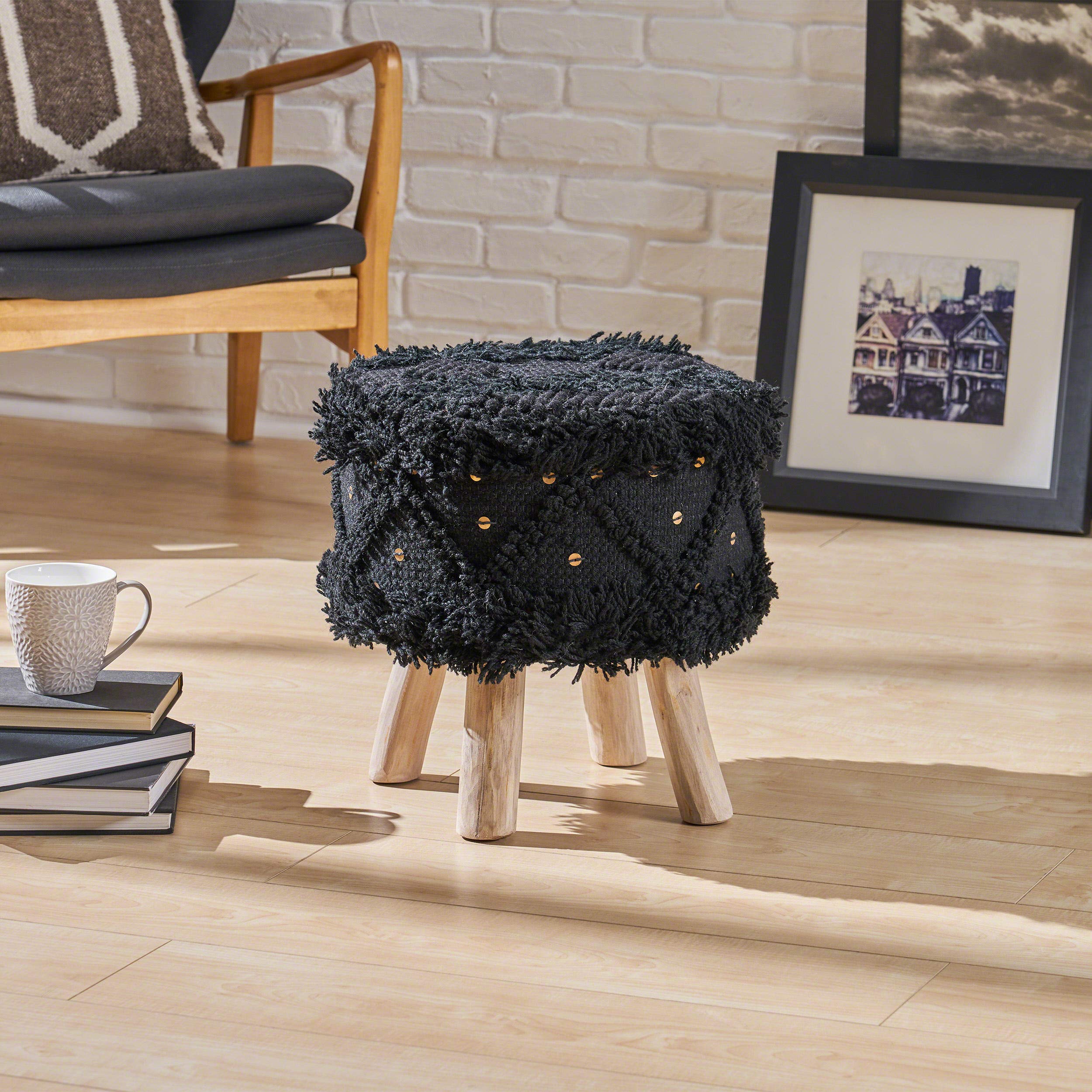 Christopher Knight Home 306017 Mosiac Wool Boho Stool, Black