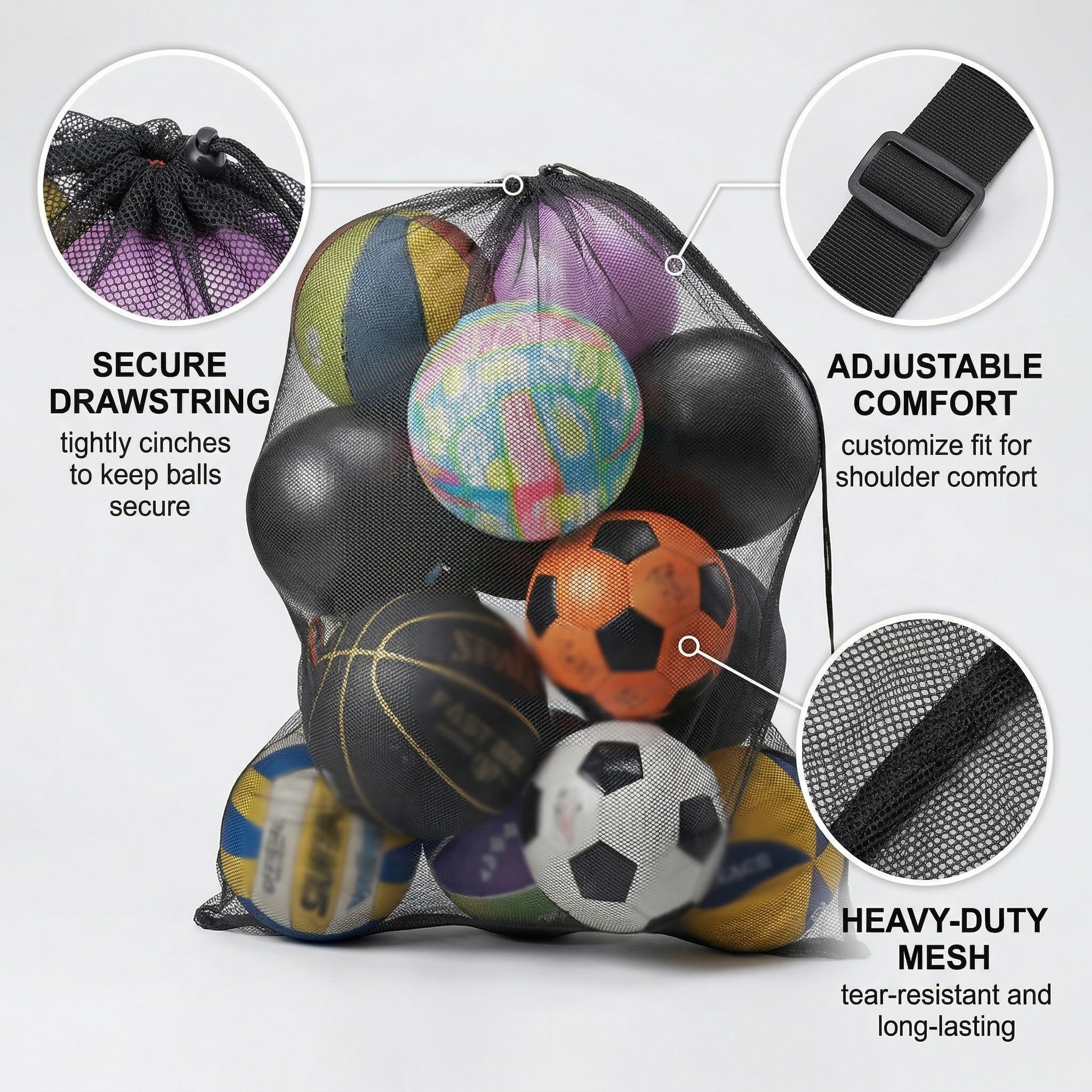 Bolsa de Malla para Balones de Fútbol Grande 30x40 pulgadas 75x100 cm con Cordón y Correa de Hombro
