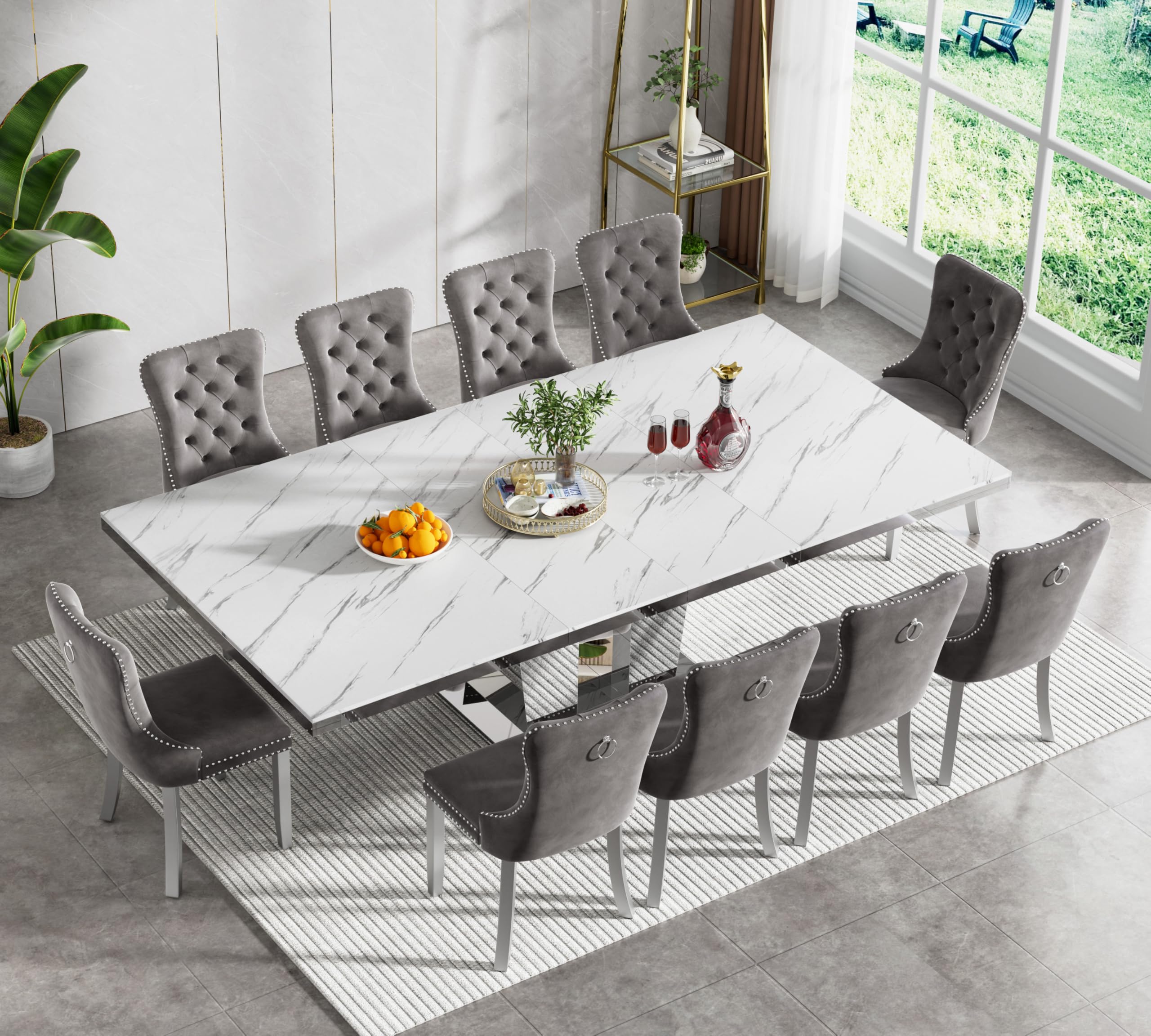 Modern Extendable Dining Table Set for 10 (TehRecBT)