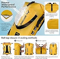 Vista 4 de MARCHWAY Mochila impermeable con parte superior enrollable, bolsa seca flotante de 20L/30L/45L con base rectangular ergonómica, espalda acolchada