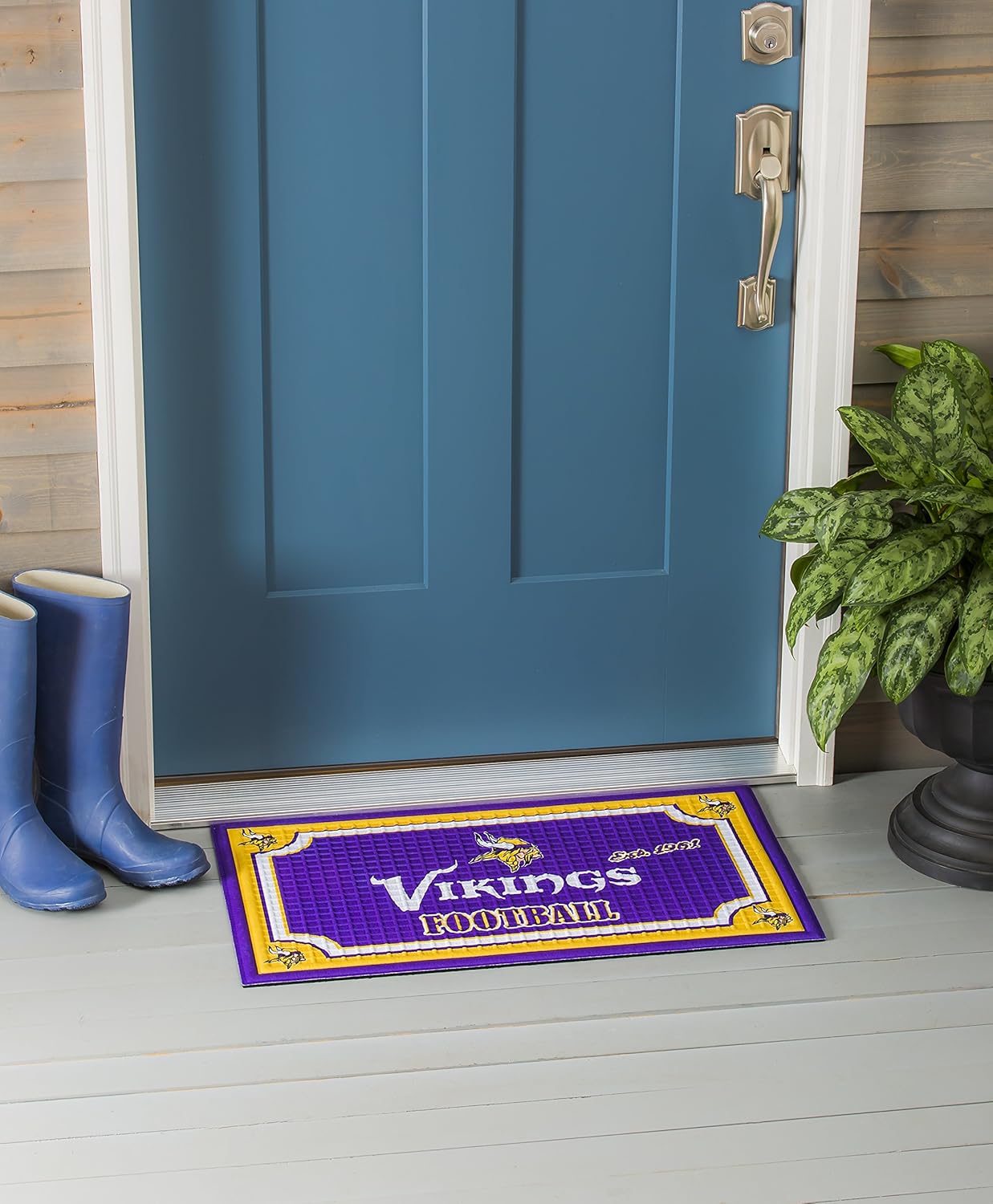 Team Sports America NFL Minnesota Vikings Embossed Outdoor-Safe Mat - 30" W x 18" H Durable Non Slip Floormat for Football Fans