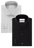 Men's Slim Fit Non-Iron Herringbone Point Collar Dress Shirt, Smoke/Black, 15. 5